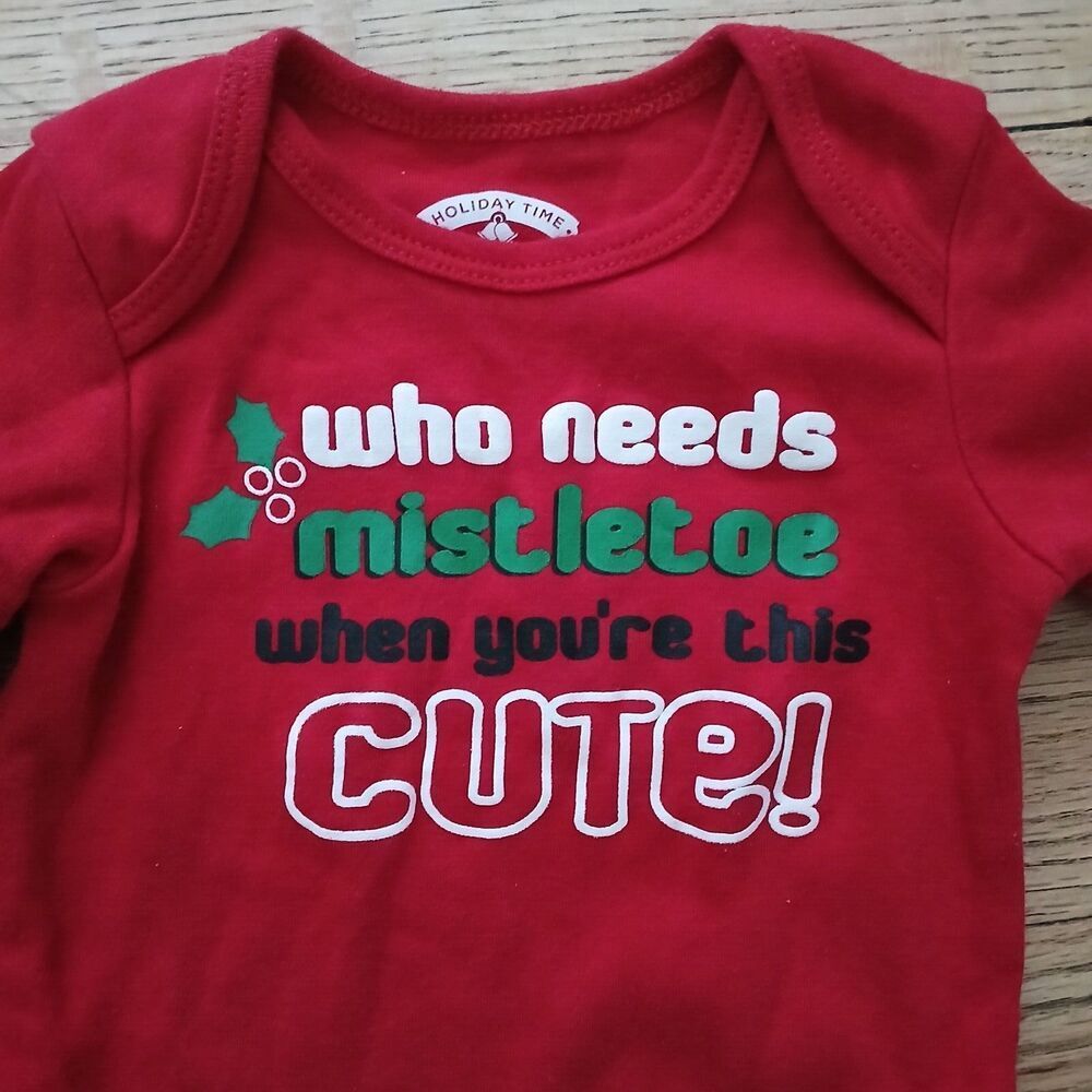 Baby Holiday Time 12M Months Who Needs Mistletoe One Piece Long Sleeve Christmas - Picture 3 of 4